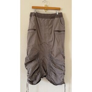 XCVI Womens Ruched Utility Midi Skirt Taupe Brown Cargo Pockets Size L lagenlook
